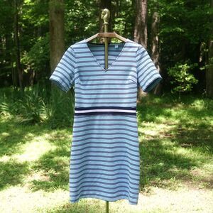 Draper James Blue White Striped V-Neck Sheath Dress
